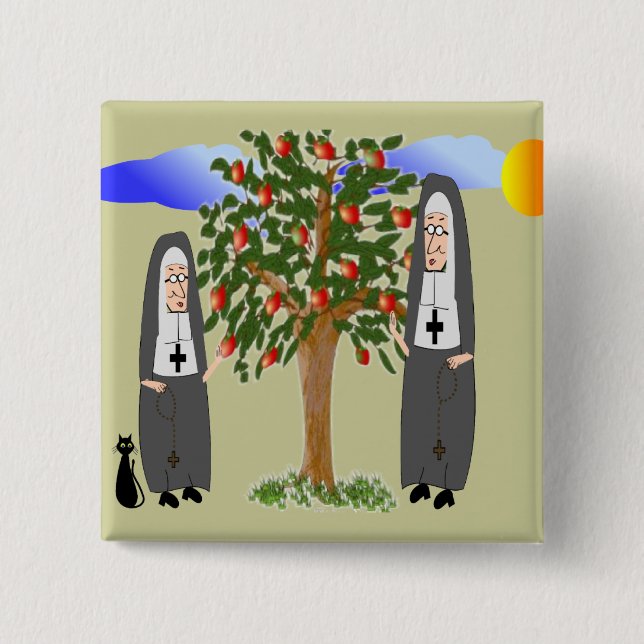 Nuns Stealing Apples Cards & Gifts 2 Inch Square Button (Front)