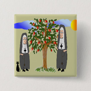 Nuns Stealing Apples Cards & Gifts 2 Inch Square Button
