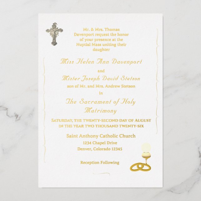Nuptial Grace Catholic Wedding Invitation (Front)