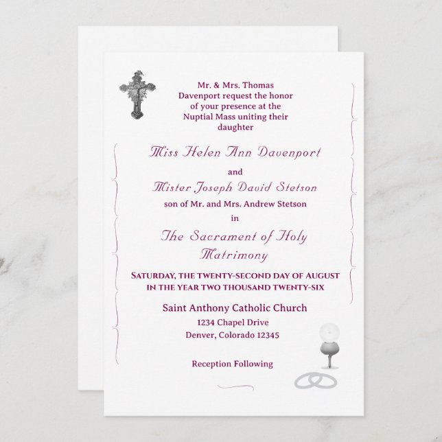 Nuptial Grace Catholic Wedding Invitation (Devant / Derrière)