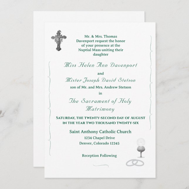 Nuptial Grace Catholic Wedding Invitation (Devant / Derrière)