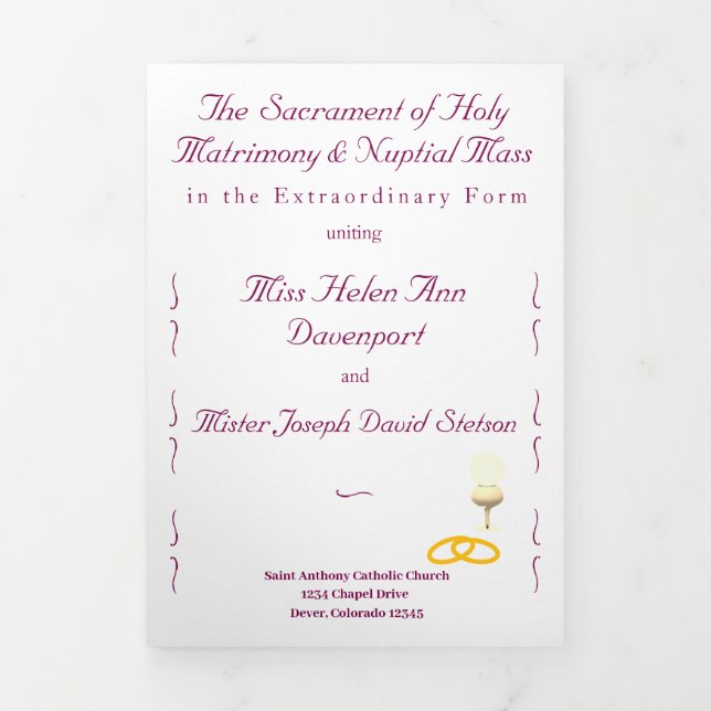 Nuptial Grace Catholic Wedding Tri-Fold Programme (Cover)