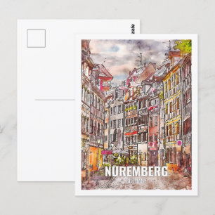 Nuremberg Germany Famous Travel Place Watercolor Postcard