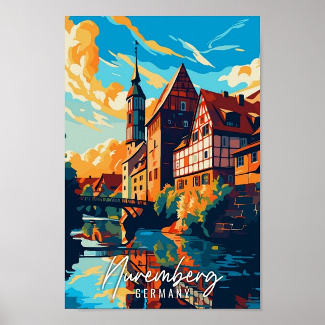 Nuremberg Germany vintage travel illustration Poster (Front)
