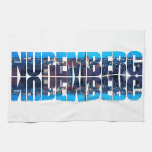 Nuremberg text composed of night old town view kitchen towel