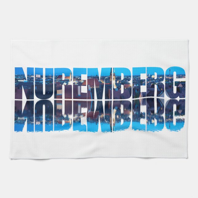 Nuremberg text composed of night old town view kitchen towel (Horizontal)