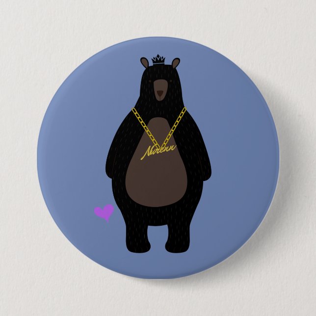 NurenN Black Bear Blue 3 Inch Round Button (Front)