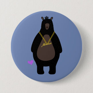 NurenN Black Bear Blue 3 Inch Round Button