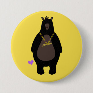 NurenN Black Bear Yellow 3 Inch Round Button