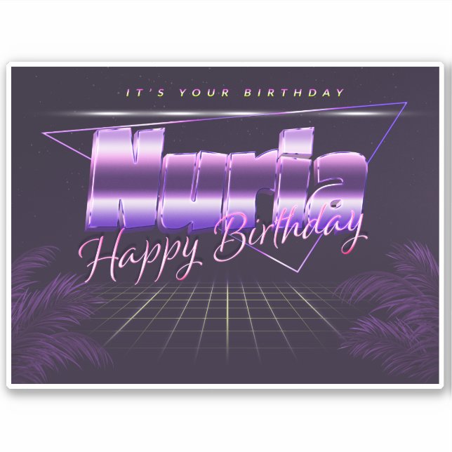 Nuria name first name purple retro sticker birthda (Front)
