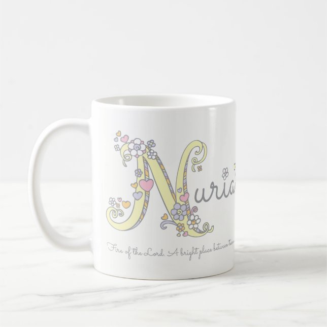 Nuria name meaning decorative N monogram mug (Left)