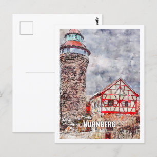 Nurnberg Germany Famous Travel Place Watercolor Postcard