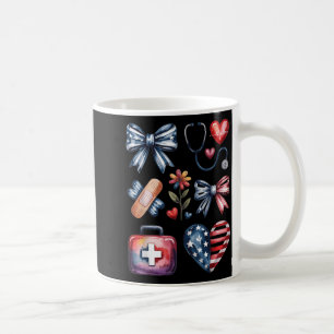 Nurse 4th of July Coquette Bow Red White Blue USA Coffee Mug
