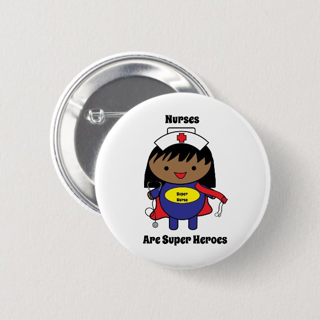 Nurse African American Super Hero Personalize 2 Inch Round Button (Front & Back)