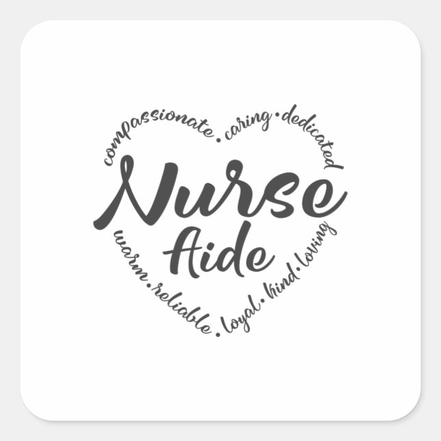 Nurse aide, nurse aid with heart square sticker (Front)