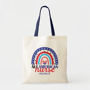 Nurse All American Flag Rainbow Name Tote Bag