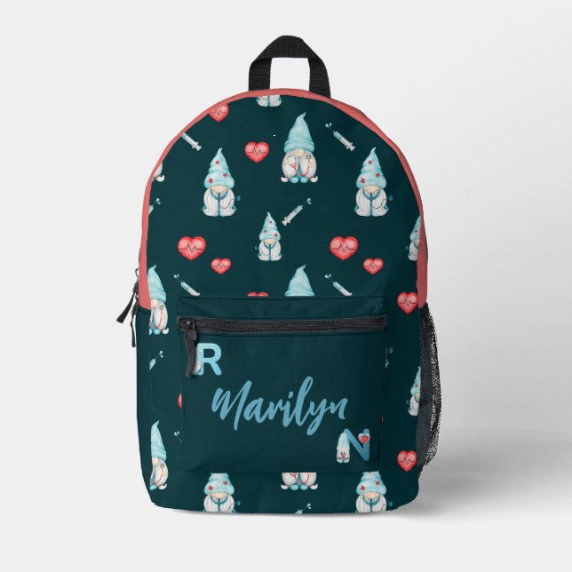 Nurse All Over Print Backpack With Gnomes Design (Front)