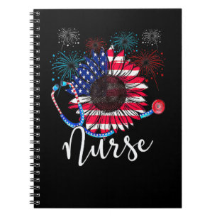 Nurse American Flag Stethocope Fireworks 4th Of Ju Notebook