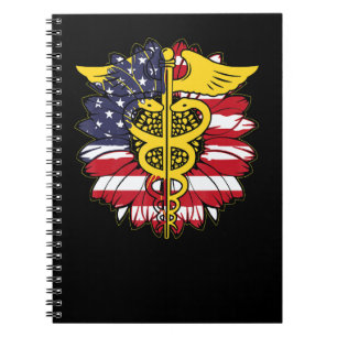 Nurse American Flag Sunflower Nurse 4th Of July Notebook