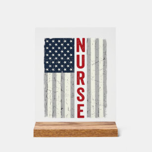 Nurse American Flag Vintage Engraving Shirt Design Acrylic Sign