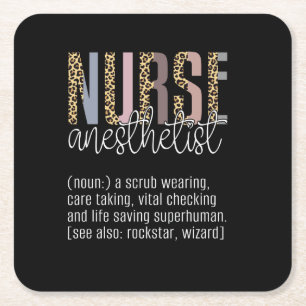 Nurse Anesthetist Funny Definition Noun Leopard Pr Square Paper Coaster