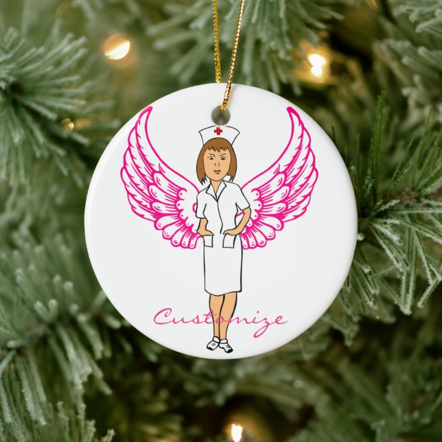 Nurse Angel Wings Thunder_Cove Ceramic Ornament (Tree)