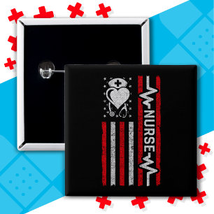 Nurse Appreciation Hero Heart Life American Flag 2 Inch Square Button