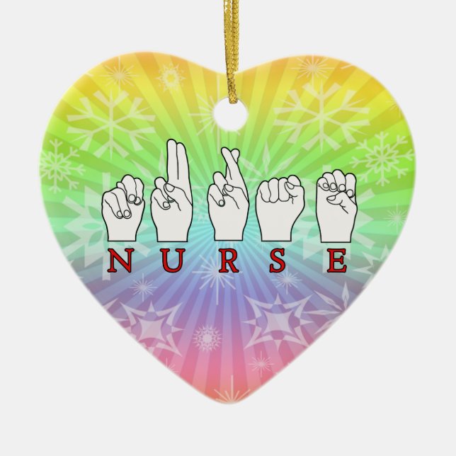 NURSE ASL FINGERSPELLED SIGN LANGUAGE CERAMIC ORNAMENT (Front)