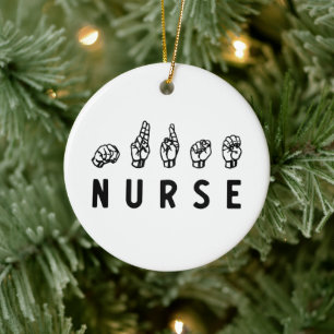Nurse ASL hand sign language Nursing Grad RN gifts Ceramic Ornament