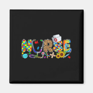 Nurse Autism Awareness Stethoscope And Puzzle Piec Magnet