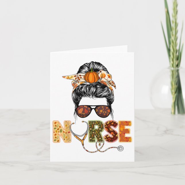 Nurse Autumn Fall Thanksgiving Stethocope Scrub Rn Card (Front)