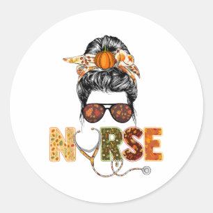 Nurse Autumn Fall Thanksgiving Stethocope Scrub Rn Classic Round Sticker