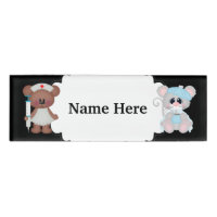Nurse Bear taking care of patient name tag