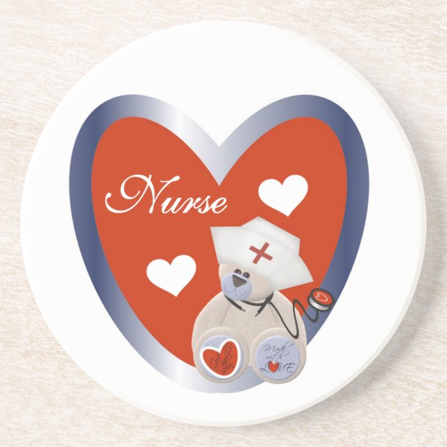 Nurse Bear With Heart T-shirts and Gifts Coaster (Front)