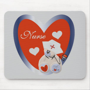 Nurse Bear With Heart T-shirts and Gifts Mouse Pad