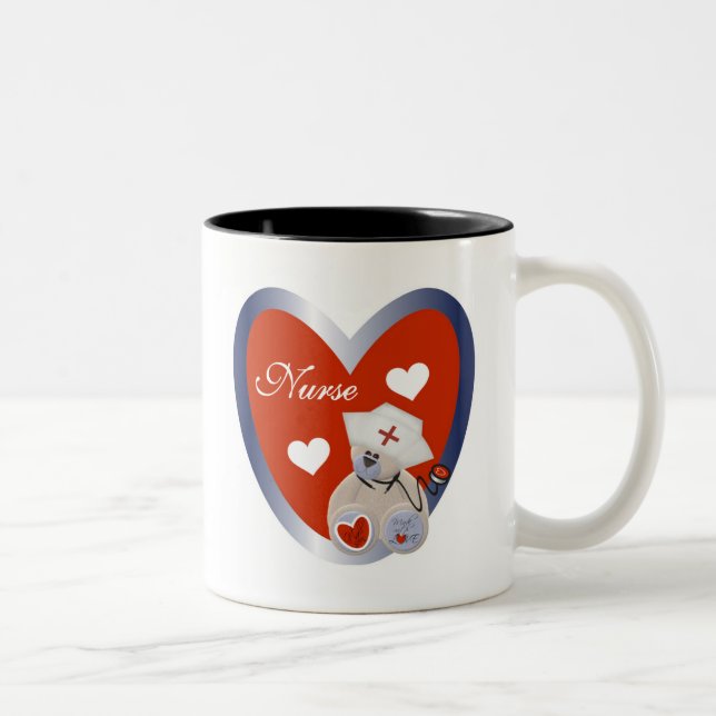 Nurse Bear With Heart T-shirts and Gifts Two-Tone Coffee Mug (Right)
