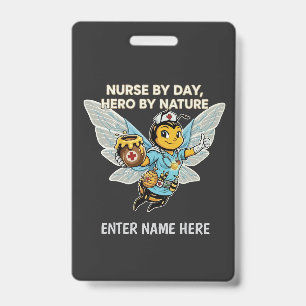 Nurse Bee Hero Retro Cartoon Medical Healthcare Badge