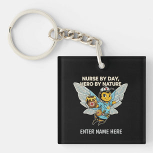 Nurse Bee Hero Retro Cartoon Medical Healthcare Keychain