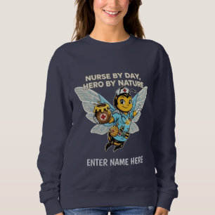 Nurse Bee Hero Retro Cartoon Medical Healthcare  Sweatshirt
