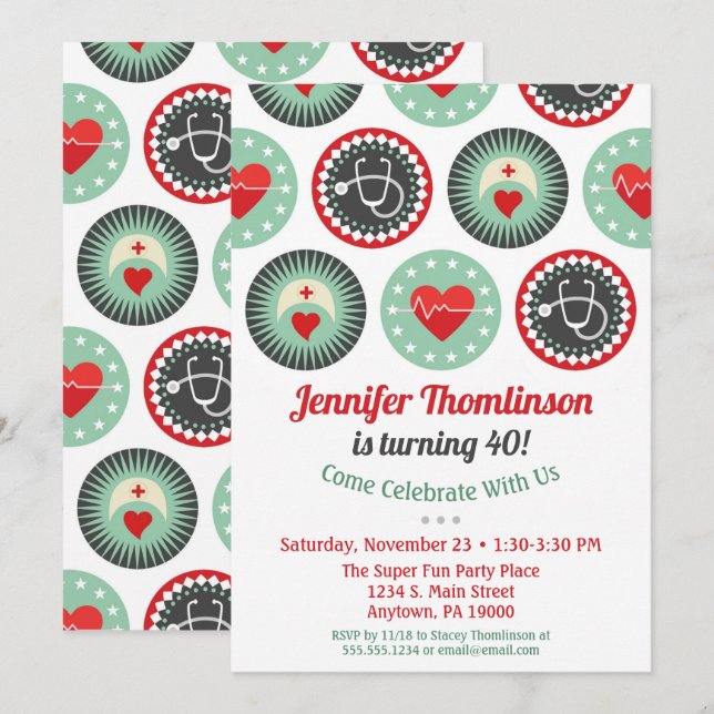 Nurse Birthday Invitation Nursing Party RN LPN (Front/Back)