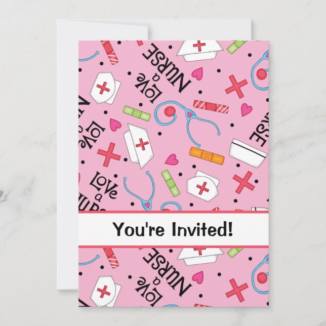 Nurse Birthday Party Celebration Pink Invitation (Front)
