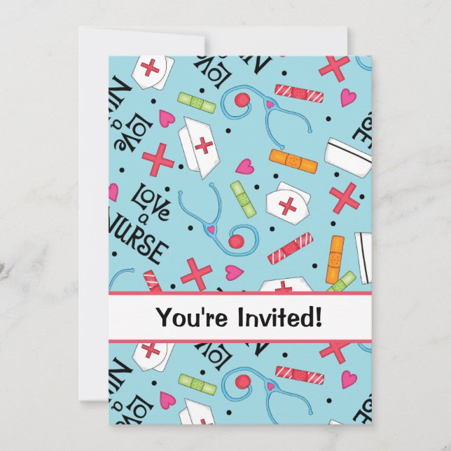 Nurse Birthday Party Celebration Turquoise Blue Invitation (Front)