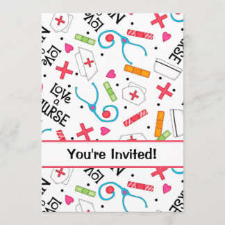 Nurse Birthday Party Celebration White Red Invitation