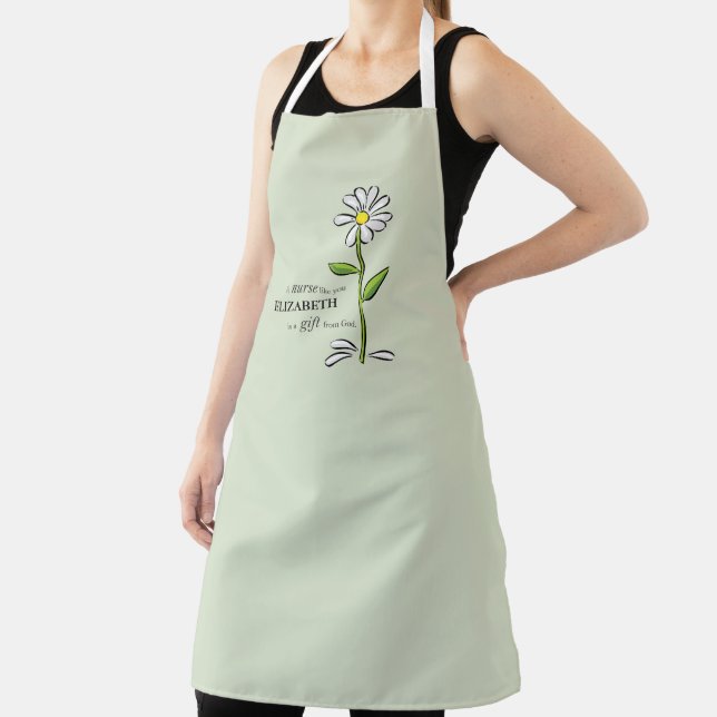 Nurse Birthday Religious Green Daisy Personalized Apron (Insitu)