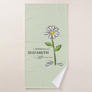 Nurse Birthday Religious Green Daisy Personalized Bath Towel