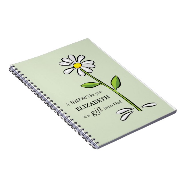 Nurse Birthday Religious Green Daisy Personalized Notebook (Right Side)