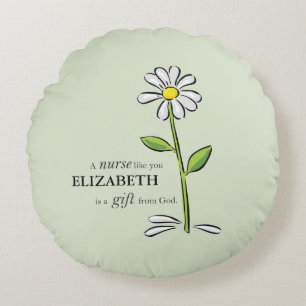 Nurse Birthday Religious Green Daisy Personalized Round Pillow