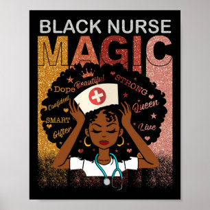 Nurse Black Woman Magic Afro Melanin Queen Black H Poster
