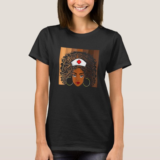 Nurse Black Women Black History Month Afro African T-Shirt (Front)