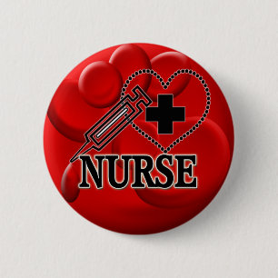 NURSE BLOOD CELLS SYRINGE HEART LOGO 2 INCH ROUND BUTTON